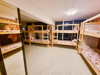 a room with multiple bunk beds in it at Unique City Hostel 100 meters from Beach in Larnaka