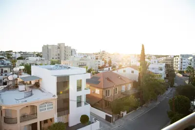 an aerial view of a city with buildings at Glamorous, Renovated 3-Bedroom Apt in Nicosia in Nicosia