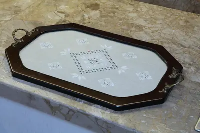 a tray sitting on top of a counter at Kalopanayiotis Cottage in Kalopanayiotis