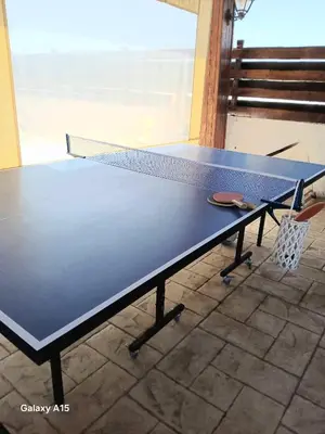 a ping pong table with a net on it at Villa Christina in Protaras