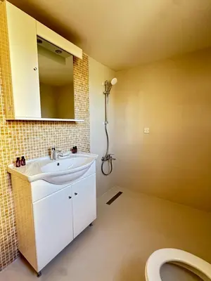 a bathroom with a sink and a toilet at Relaxing Gateway in Limassol in Episkopi Lemesou
