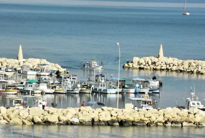 a bunch of boats are docked in the water at Stadem Studios in Larnaka