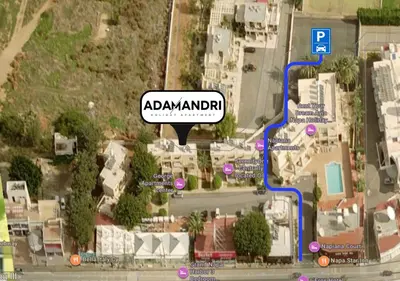a map of a city with a sign that reads adammiant at Adamandri Lodge - Prime Location in Ayia Napa