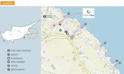 a map of the approximate location of a hotel at Anchora in Paralimni