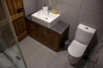 a bathroom with a white toilet and a sink at Αρχοντικό Αλεξάνδρου in Kakopetria