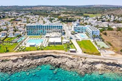 an aerial view of a resort and the ocean at Studio in Protaras in Protaras