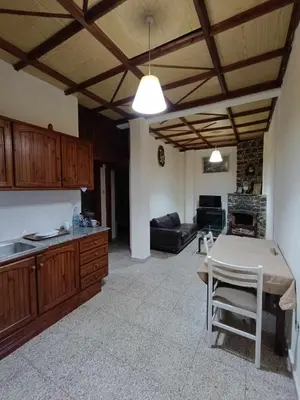 a kitchen and living room with a table and a couch at Galata's Bridge Hotel in Galata