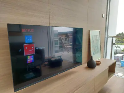 a display of a television in a room at Milepost vacations in Paralimni