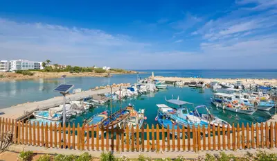 a bunch of boats docked in a harbor at By The Beach - White Coral Villa in Protaras