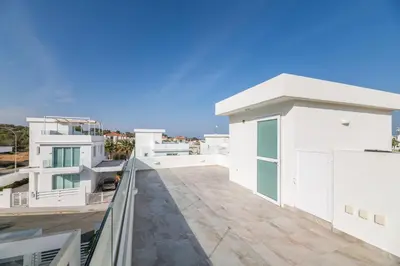 a view from the balcony of a house at Green Bay Villa #17 in Protaras