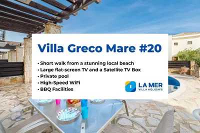 a sign that says villa greensco mere short walk from a stunning at Villa Greco Mare #20 in Protaras