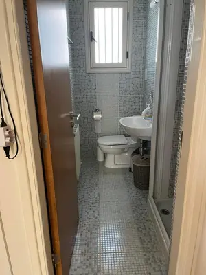 a small bathroom with a toilet and a sink at POSEIDONIA BEACH GARDENS in Paralimni
