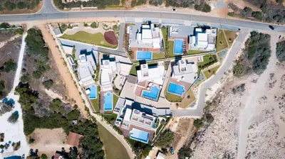an overhead view of a building complex with a road at Sea Pearl Seaview Villa - Oriana in Ayia Napa