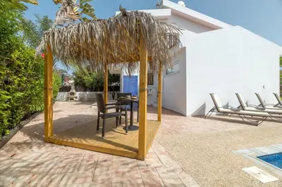 a gazebo with a table and chairs on a patio at Thekla Oasis Villa in Ayia Napa