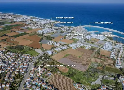 an aerial view of the city of pazarjo blue villa at Pernera Blue Villa in Protaras