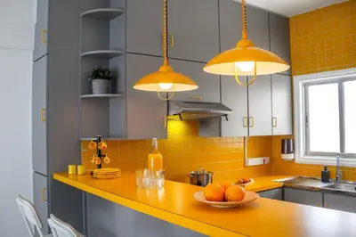 a kitchen with a counter with oranges on it at Protaras O2 Seaside Suite in Protaras
