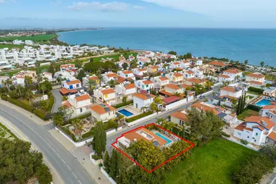an aerial view of a residential neighborhood with houses at Villa with private pool in Pervolia, Larnaca in Pervolia
