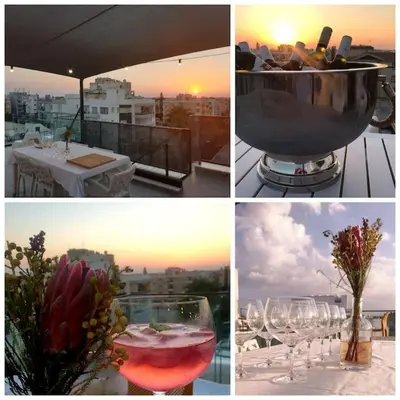 a collage of photos of a table with wine glasses at PROTEA RESIDENCE with private terrace in Nicosia