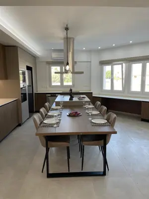 a large dining room with a large table and chairs at Pervolia Oasis Villa in Kiti