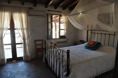 a bedroom with a bed with a canopy at Zangoulos Villa in Kakopetria
