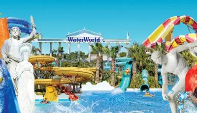 a water park with a water world sign in the background at Freminore Eden Studio in Ayia Napa