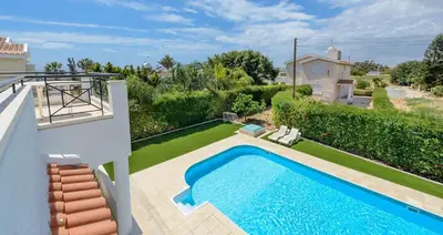 an aerial view of a house with a swimming pool at Merab Center Villas in Ayia Napa