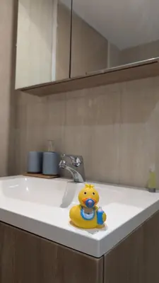 a rubber ducky sitting on top of a sink at Kama Lifestyle Modern apt with sea view in Protaras