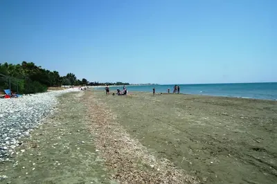 a group of people on a beach near the water at Villa Anthea-beach-private pool in Meneou