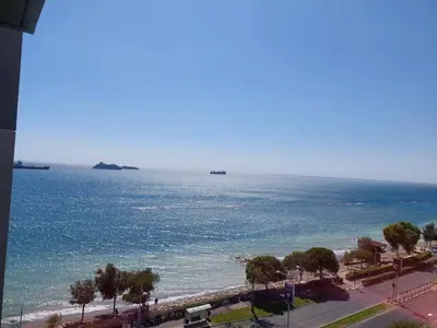 a view of the ocean from a building at Seafront City Center Studio in Limassol