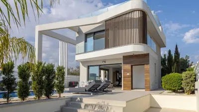 a rendering of a modern house with a pool at Nissi Residences Villa 4 in Ayia Napa