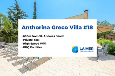 a sign for an antiochico greensco villa villa at Anthorina Greco Villa #18 in Protaras