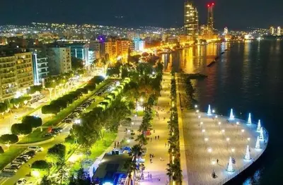 a view of a city at night with street lights at Luxury Seafront 2 bedroom in Limassol