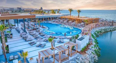 an aerial view of a resort with a swimming pool at Grand sapphire resort Ötüken yeni iskele North Cyprus in İskele