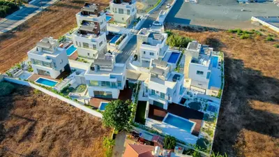 an overhead view of a group of white houses at City Napa Seaview Villas - Villa 2 in Ayia Napa