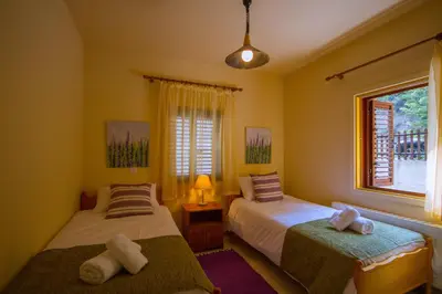 a bedroom with two beds and a window at VILLa PERSEPHONE in Platres