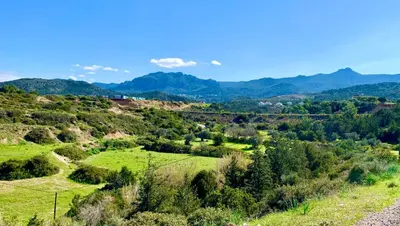 a view of a valley with mountains in the background at Boho Beach Apartment in Tatlisu