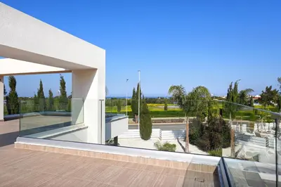 a view from the balcony of a house at Villa Camellia - 3bed Bungalow large pool in Protaras