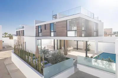 an architectural rendering of a house with a swimming pool at Aqua 4 Bedrooms in Paralimni