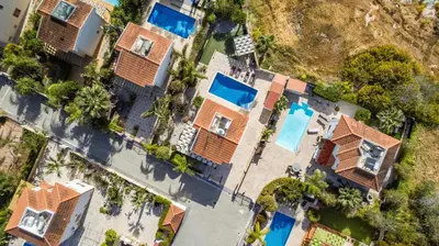 an overhead view of a house with swimming pools at Tranquility Villa in Ayia Napa