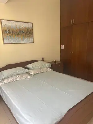 a bedroom with a large bed with white sheets at Tranquil paradise in Larnaka