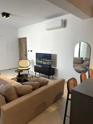 a living room with a couch and a television at 204 Lux Suites Level2 Tower 206 in Nicosia