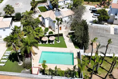 an aerial view of a house with a swimming pool at Villa GreenWay - Large Private Pool in Protaras