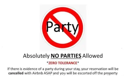 a sign that says partyabsolutely no parties allowed at Serenity Pool & Garden Villa in Limassol