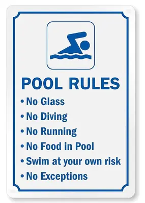 a sign that reads pool rules no glass no driving no running swim at your own at Cydonia Gardens Maisonette with shared pool in Limassol