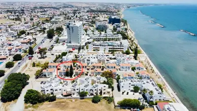 an aerial view of a town next to the ocean at Sea side House in Voroklini