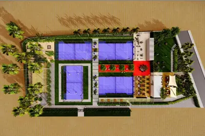 a model of a building with plants and flowers at Dome Beach Marina Hotel & Resort in Ayia Napa
