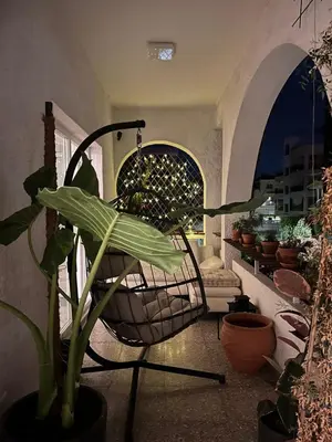 a balcony with a chair and a potted plant at Casi-Homes in Larnaka
