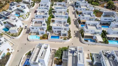 an aerial view of a city with white houses at Elite Blu Heights Villa in Ayia Napa