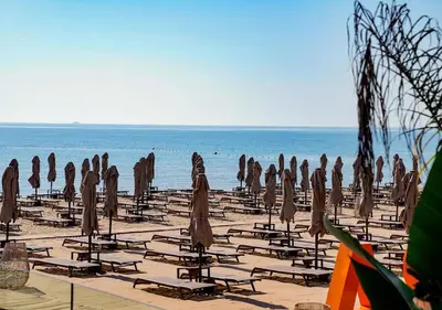 a bunch of umbrellas and chairs on a beach at Grand Sapphire Luxury Residence in Iskele