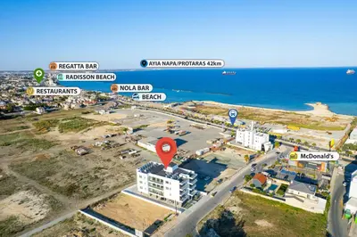 an aerial view of a beach with the ocean at Artemis 105 - Seaside Stories in Livadhia